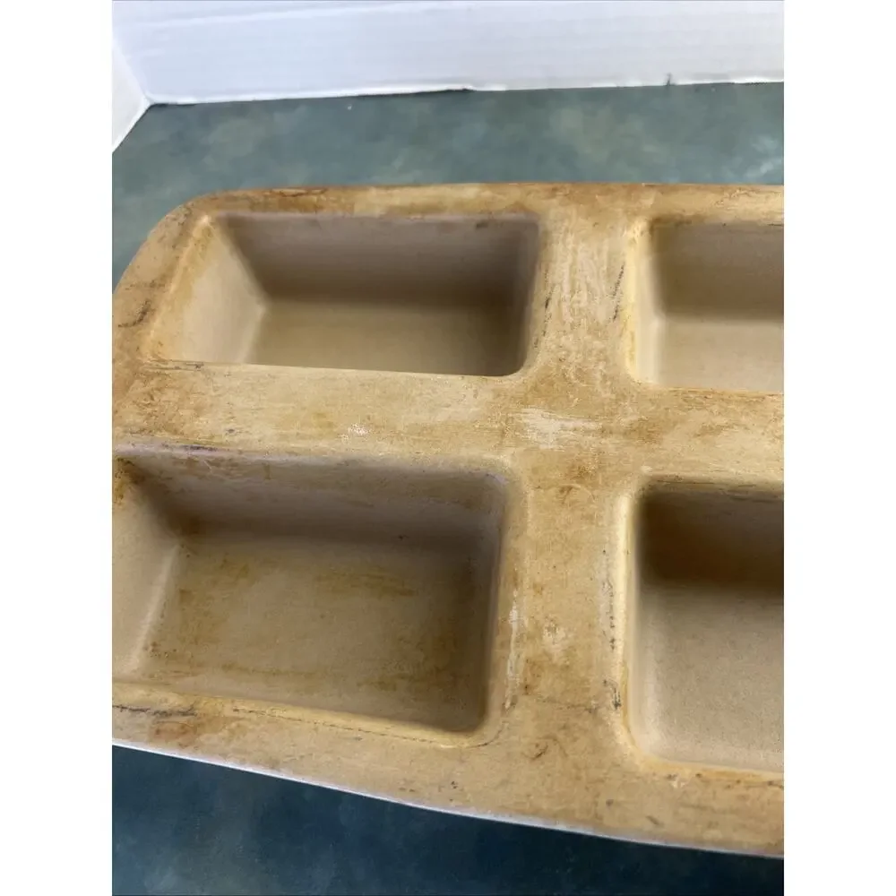 Pampered Chef 4 Mini Loaf Stoneware Pan USA 15x9 Natural Baking Pan AS-IS Read